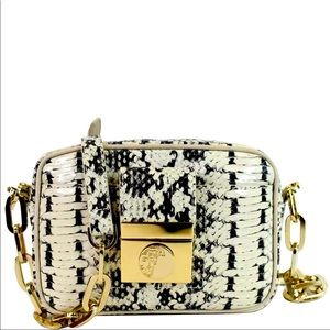 VERSACE Unica Python Embossed Leather Crossbody Bag White